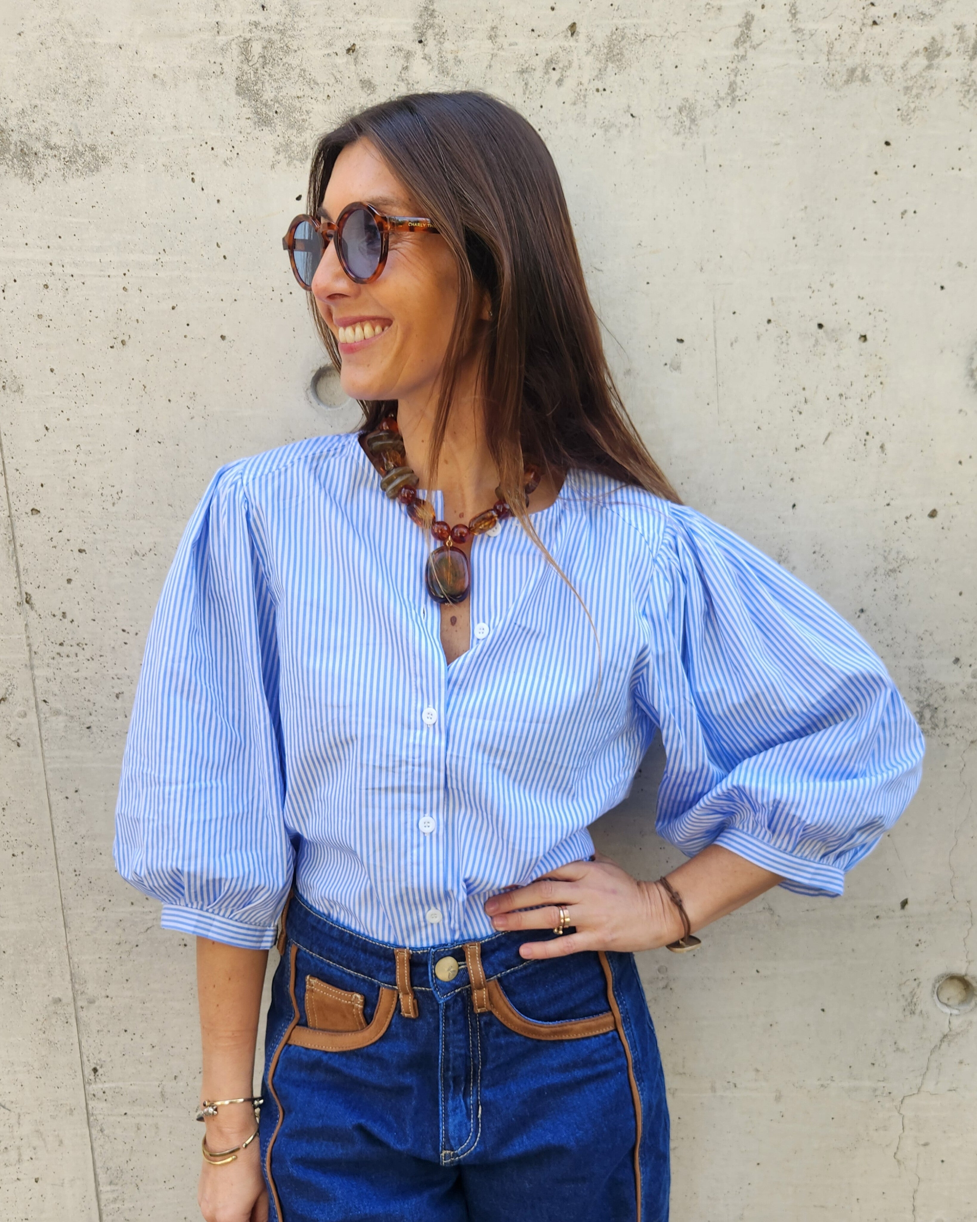 BLUSA MAGNOLIA RAYAS CELESTE
