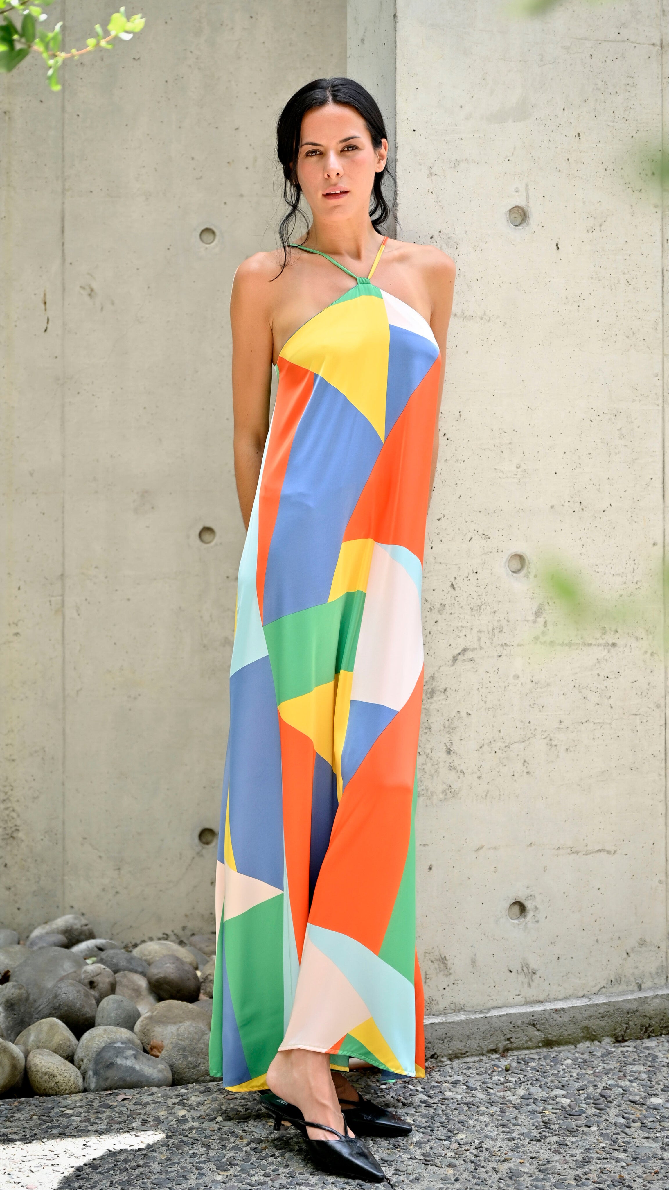 VESTIDO TRIANGULO GEOMETRICO NARANJO